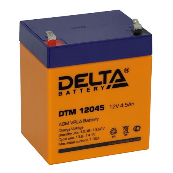 Аккумулятор для ИБП Delta Battery DTM 12045 4,5А/ч-12Vст EN48 зажим (FASTON) прямая 90x70x107