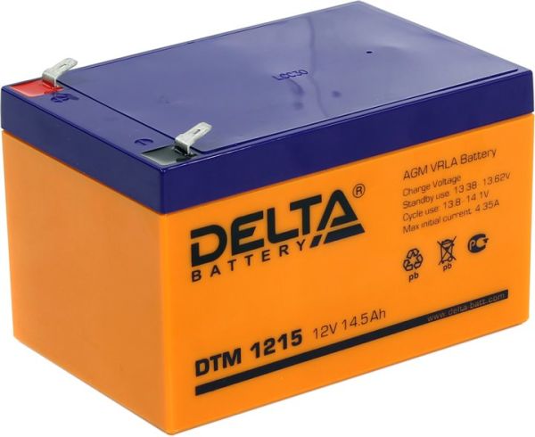 Аккумулятор для ИБП Delta Battery DTM 1215 - 15А/ч-12V для UPS EN15 зажим (FASTON) обратная 151x98x98