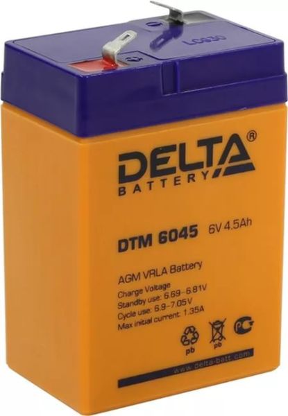 Аккумулятор для ИБП Delta Battery DTM 6045 4,5А/ч-6V- EN1 зажим (FASTON) универсальная 70x47x107